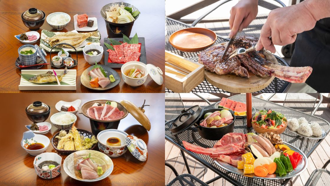 国民宿舎パークホテル九頭竜、恐竜ホテルの料理食事朝食夕食恐竜BBQ特徴